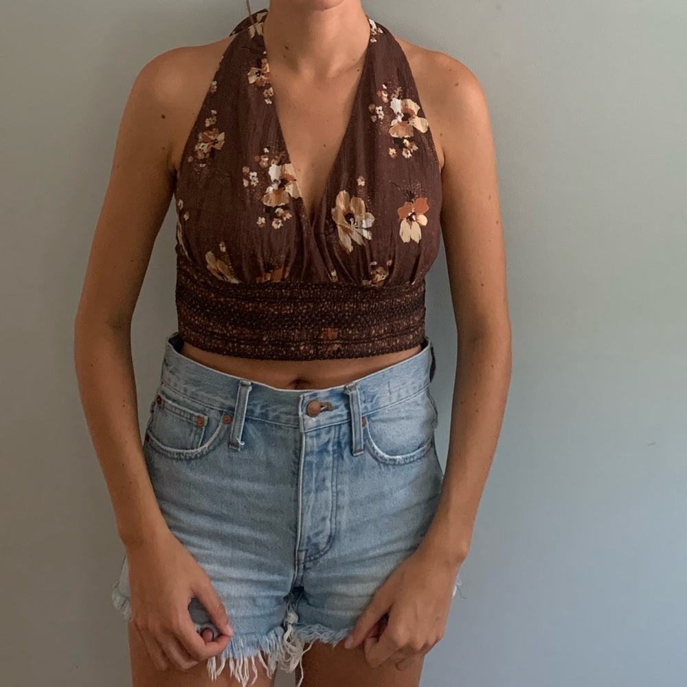 Free People Brown Floral Halter Top